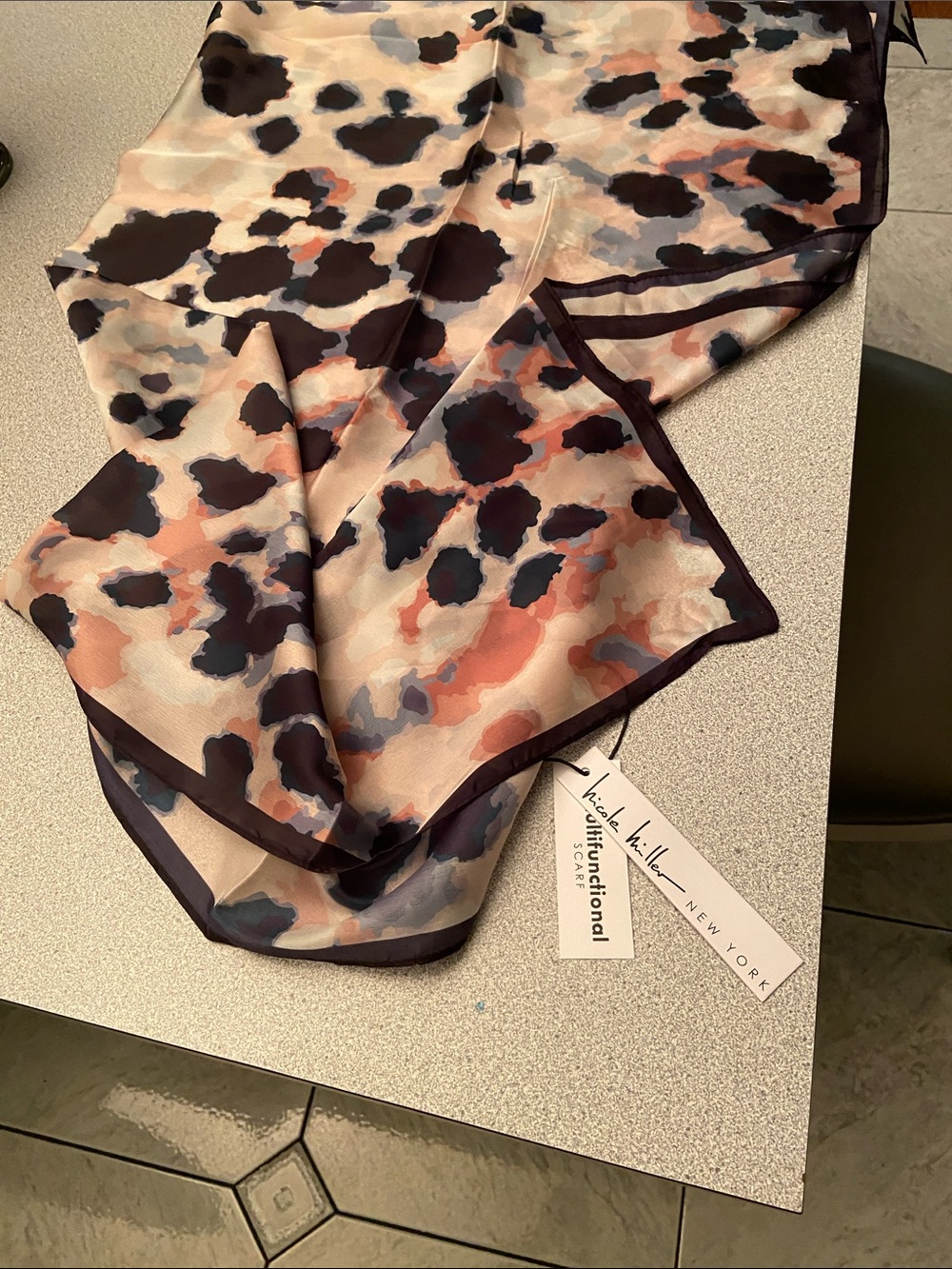 Women's Printed Silk Scarf - Pink & Brown Nicole millet